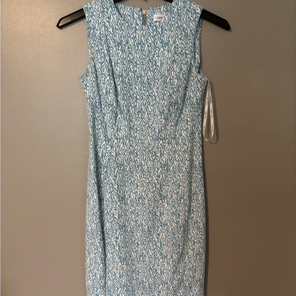 Calvin Klein Blue and White Midi Dress